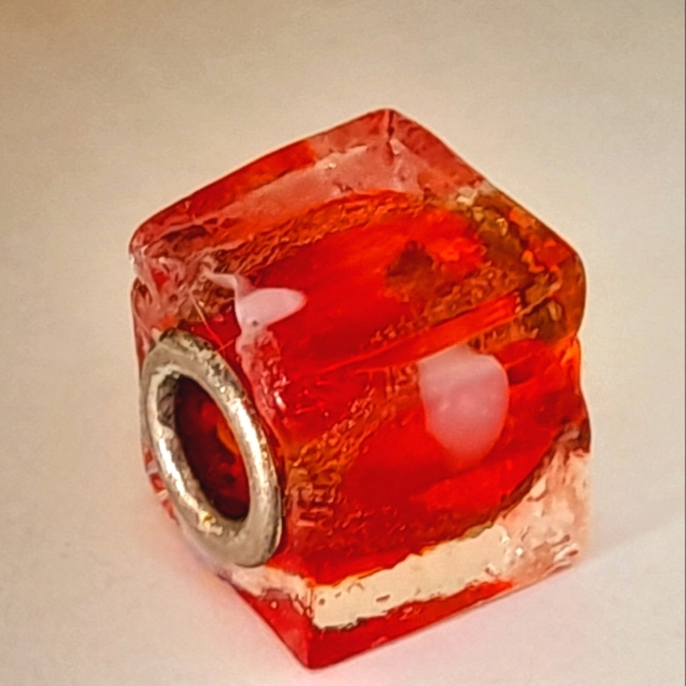 Fire Red Murano Glass Bead Gold Leaf